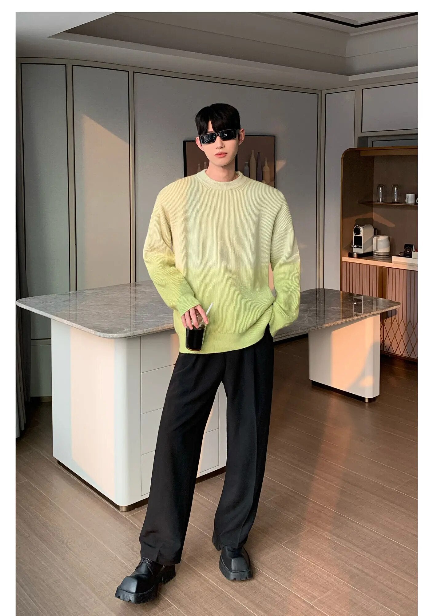 Gradient Color Round Neck Sweater - INTOHYPEZONE