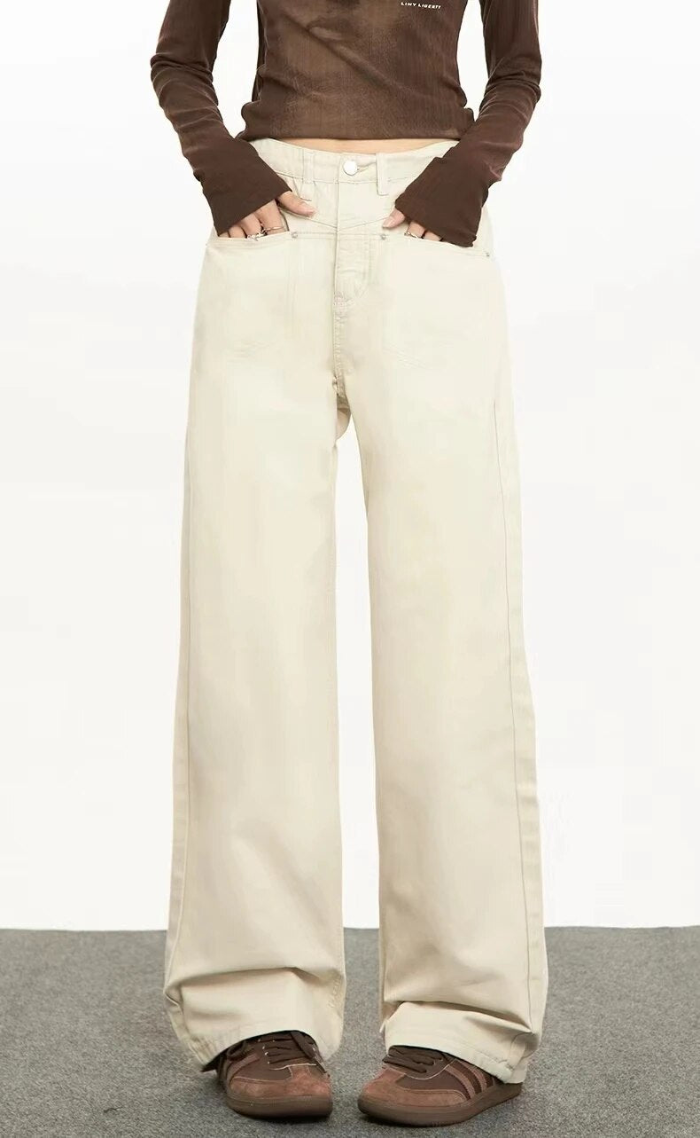 Retro Wide Leg Casual Denim Pants - INTOHYPEZONE