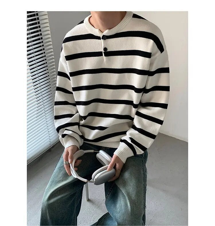Stripe Round Neck Pullover Sweater - INTOHYPEZONE