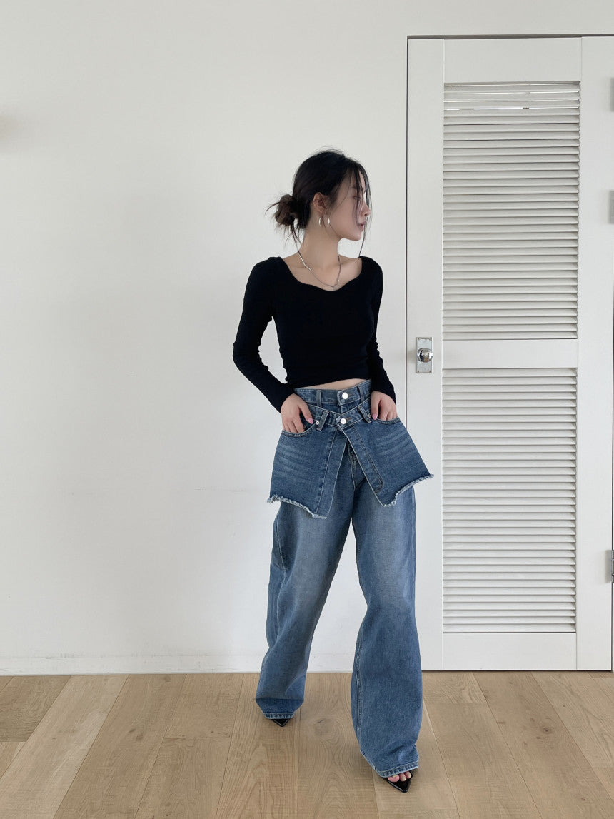 Patchwork With Waistband Denim Pants -INTOHYPEZONE