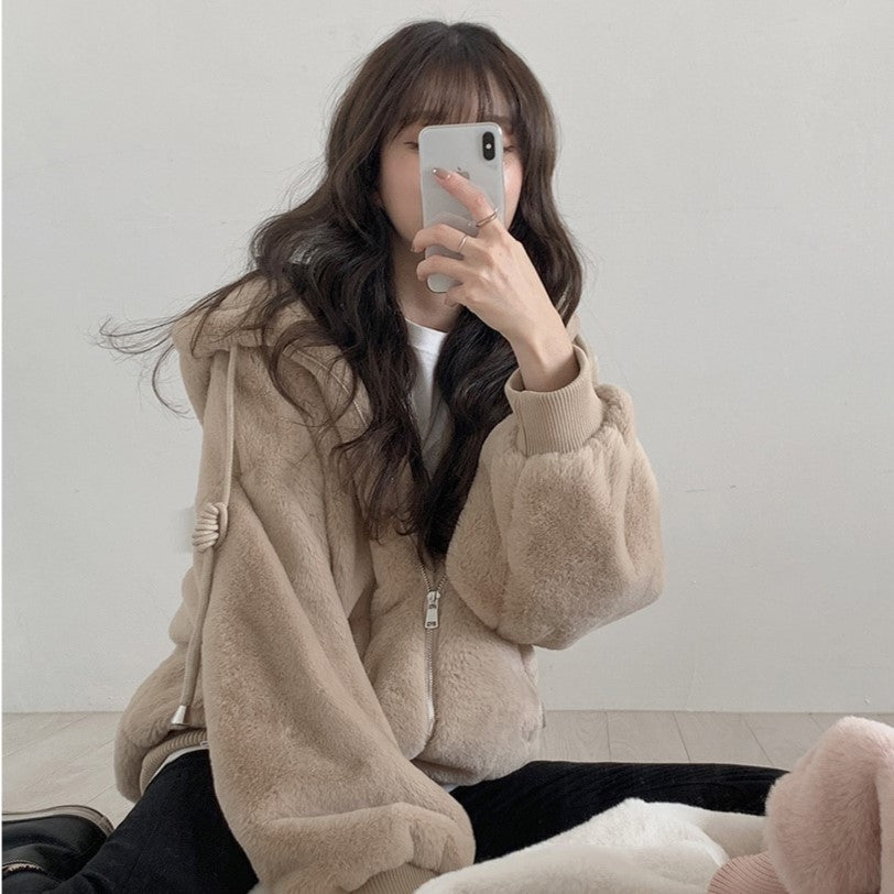 Big Pocket Plush Hooded Fashion Jacket - INTOHYPEZONE