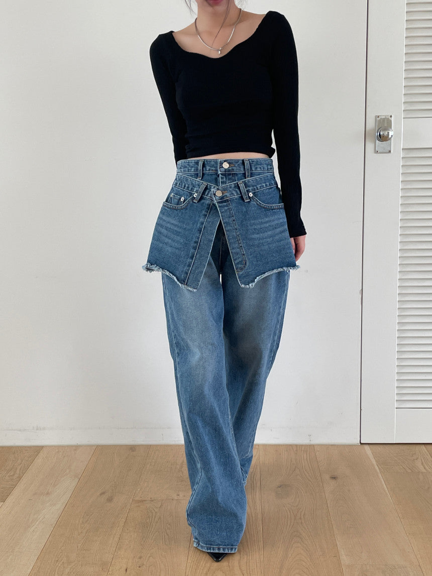 Patchwork With Waistband Denim Pants -INTOHYPEZONE