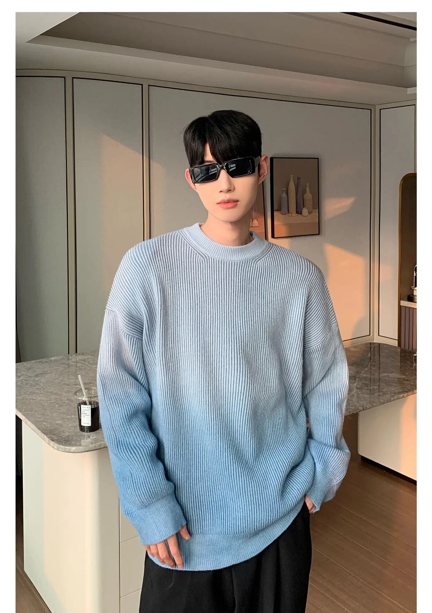 Gradient Color Round Neck Sweater - INTOHYPEZONE