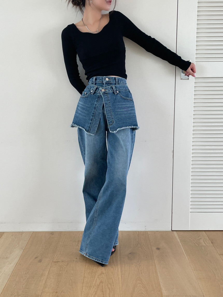 Patchwork With Waistband Denim Pants -INTOHYPEZONE