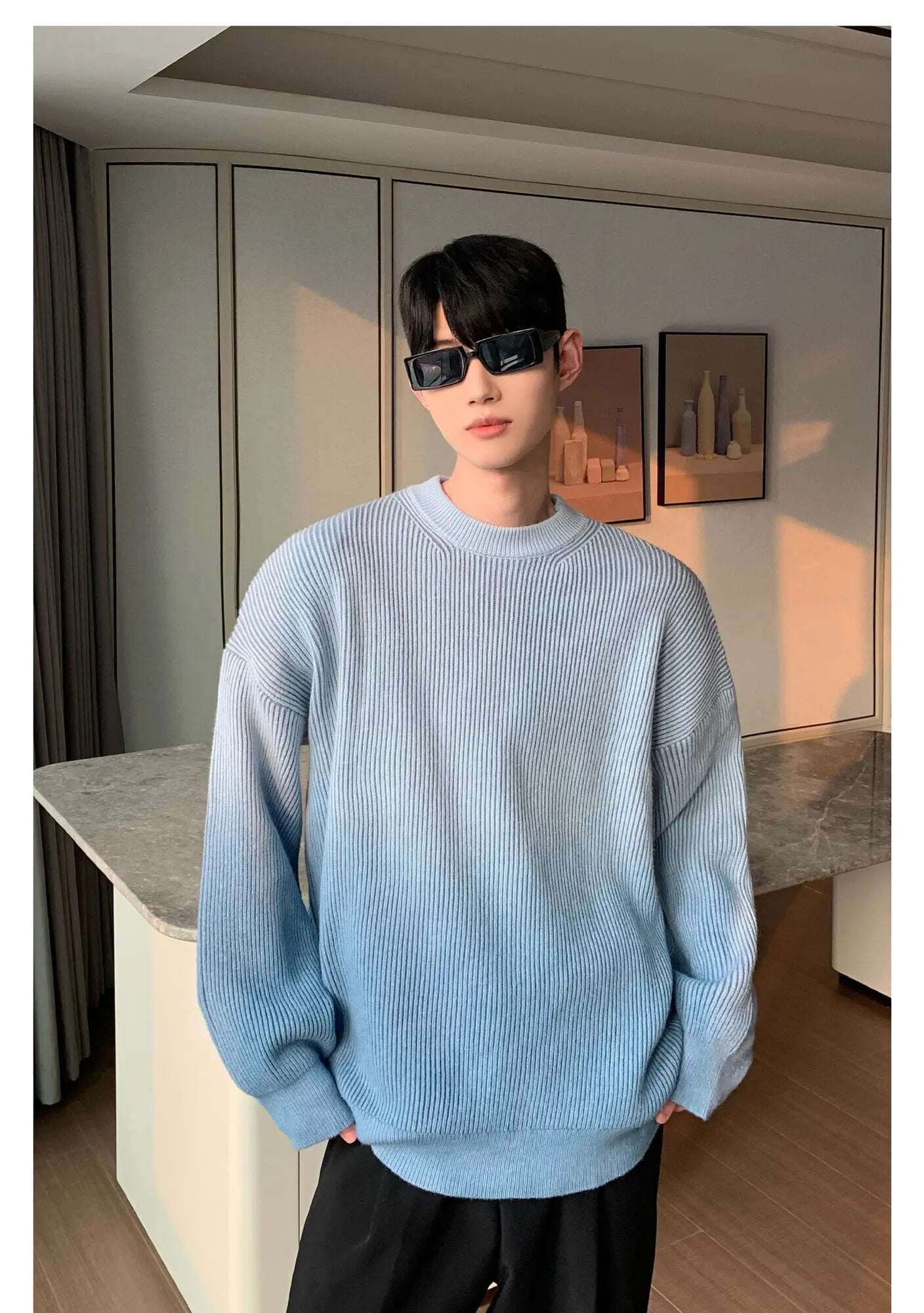 Gradient Color Round Neck Sweater - INTOHYPEZONE