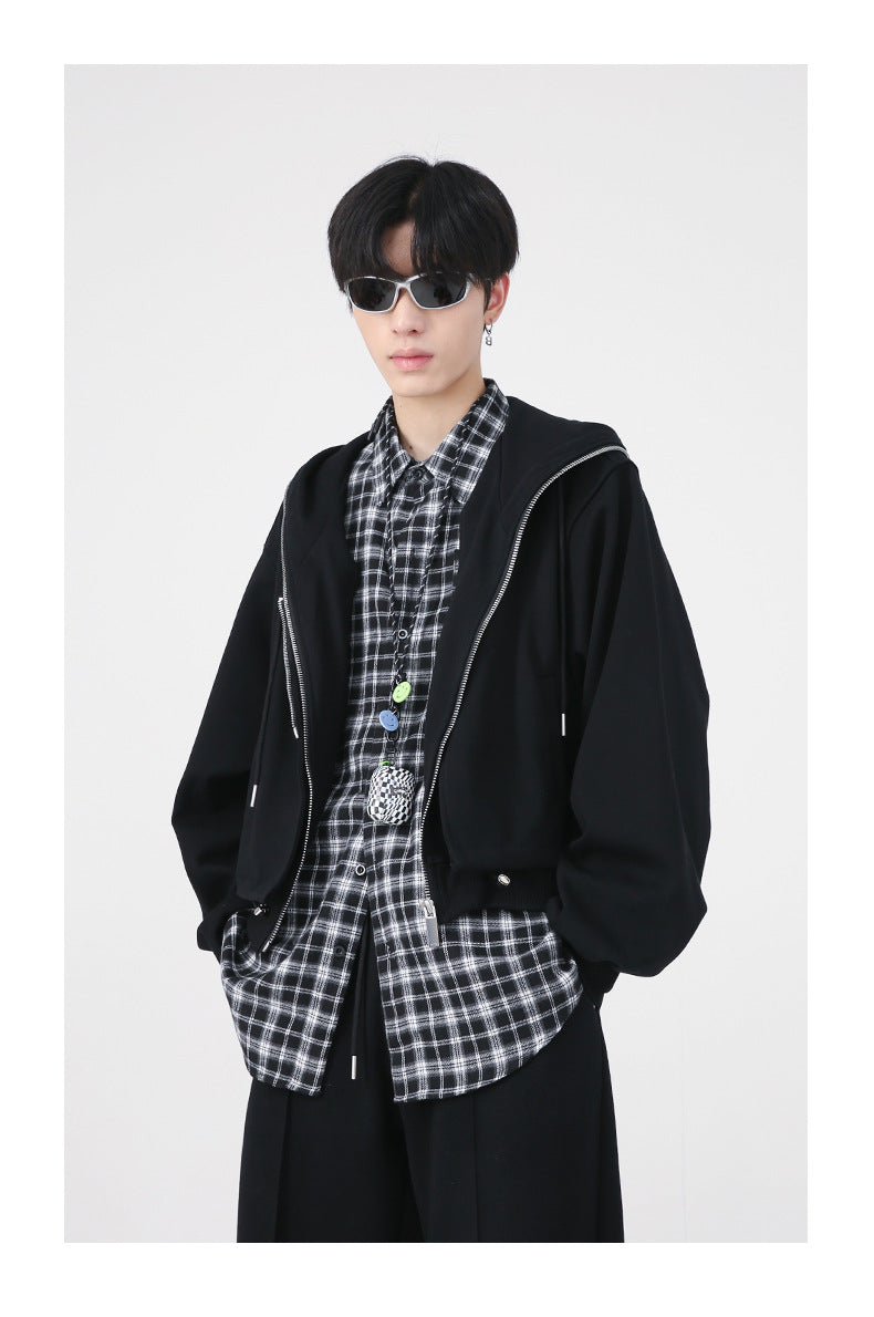 Two-Piece Plain Zip Up Hoodie Wide Leg Pants - INTOHYPEZONE