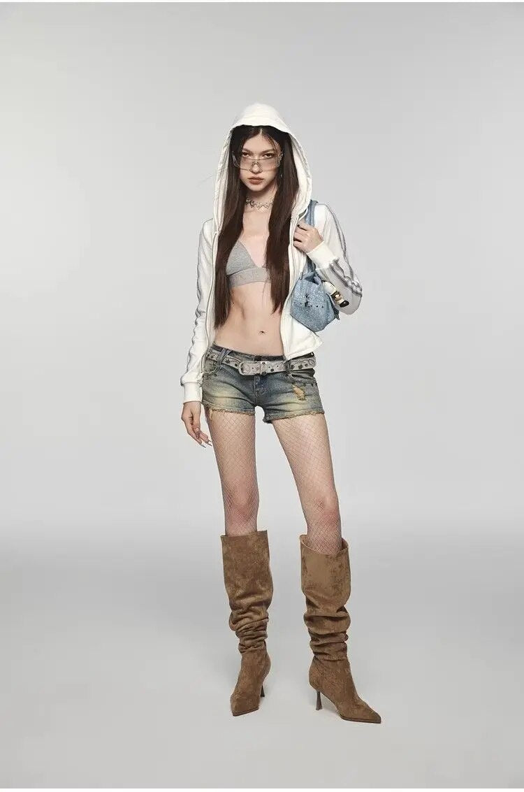 Zip Up Crop Hooded Shirt - INTOHYPEZONE