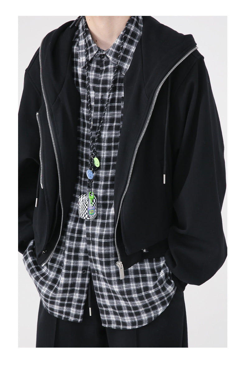 Two-Piece Plain Zip Up Hoodie Wide Leg Pants - INTOHYPEZONE