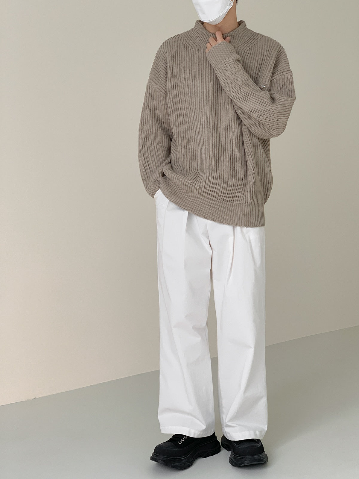 Stand Collar Zipper Knitted Sweater - INTOHYPEZONE