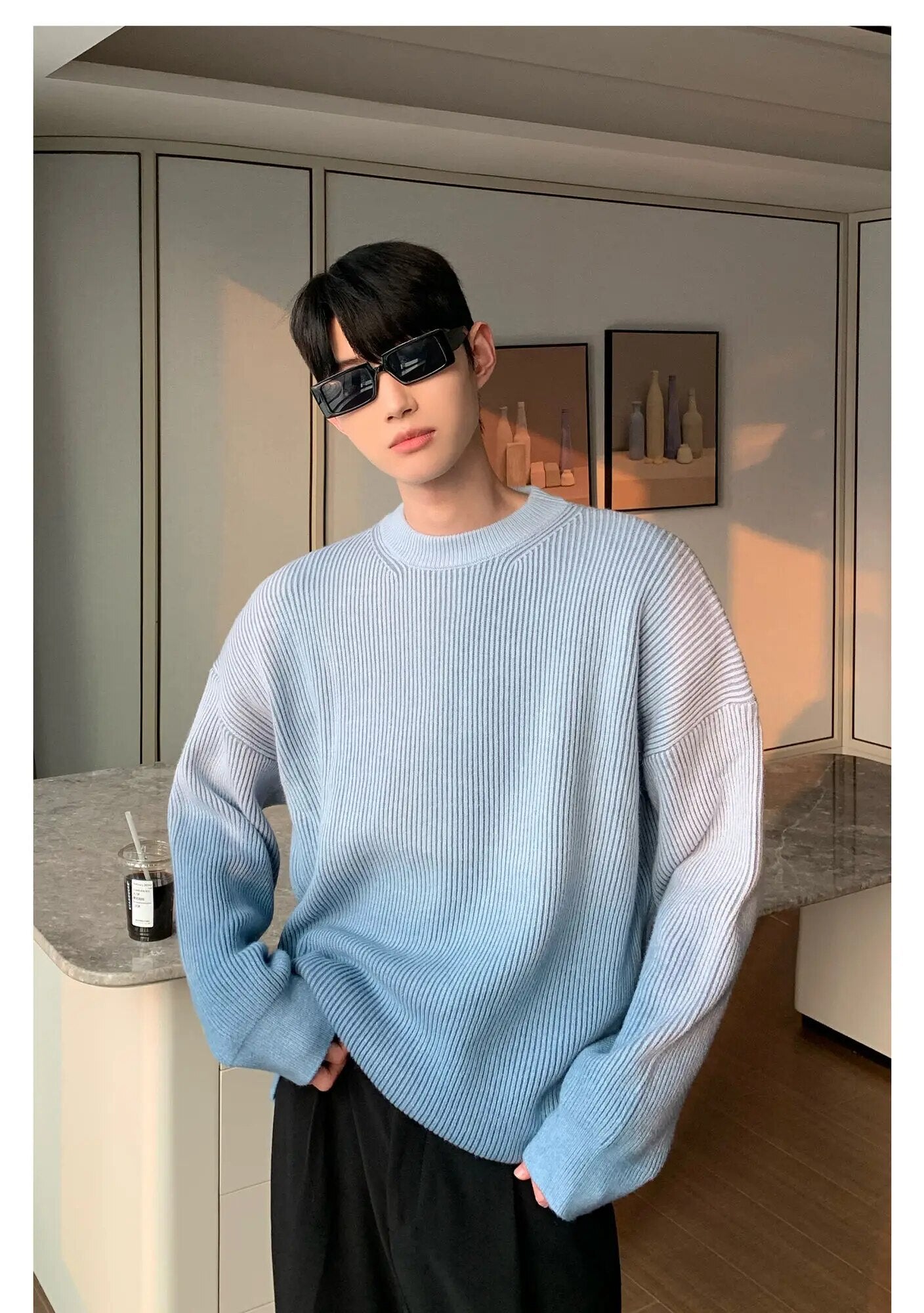 Gradient Color Round Neck Sweater - INTOHYPEZONE