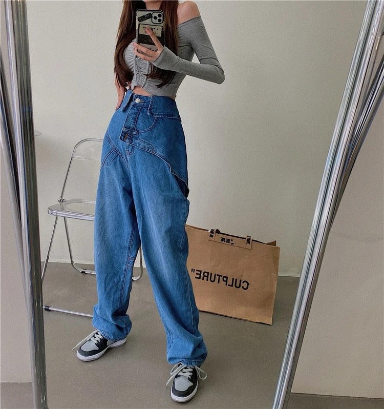 Blue Vintage Casual Patchwork Pants - INTOHYPEZONE