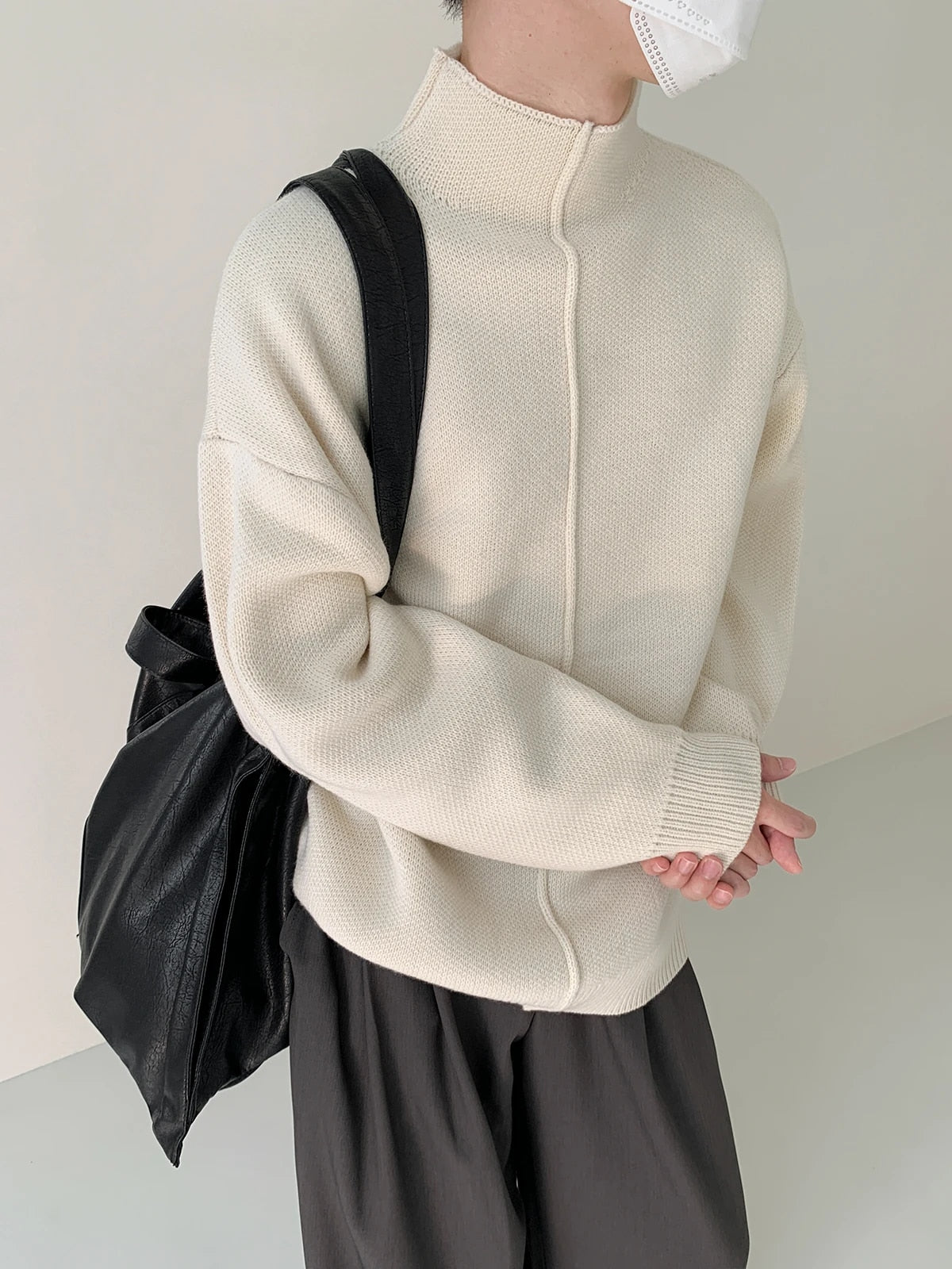 Mock Neck Pleated Pullover Sweater - INTOHYPEZONE