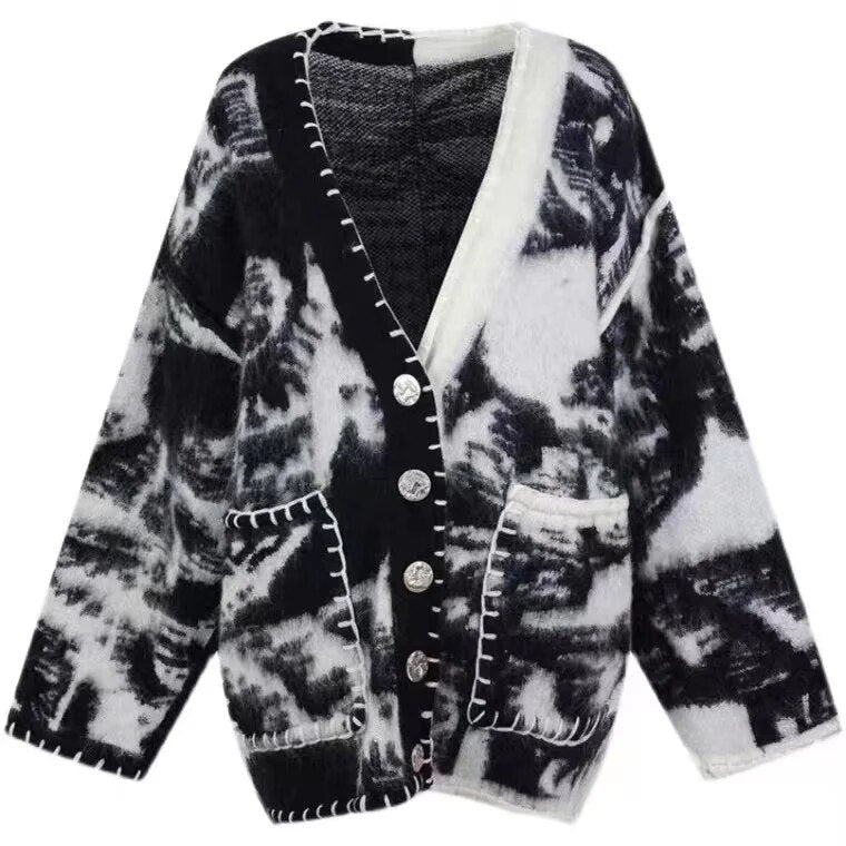 Oversized Geometric Knitted Cardigan - INTOHYPEZONE