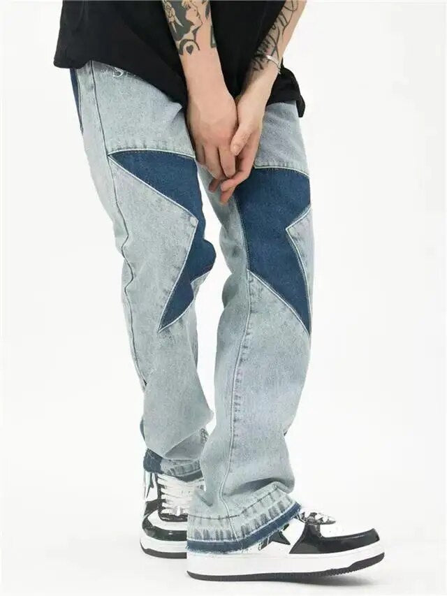 Star Patchwork Denim Pants - INTOHYPEZONE