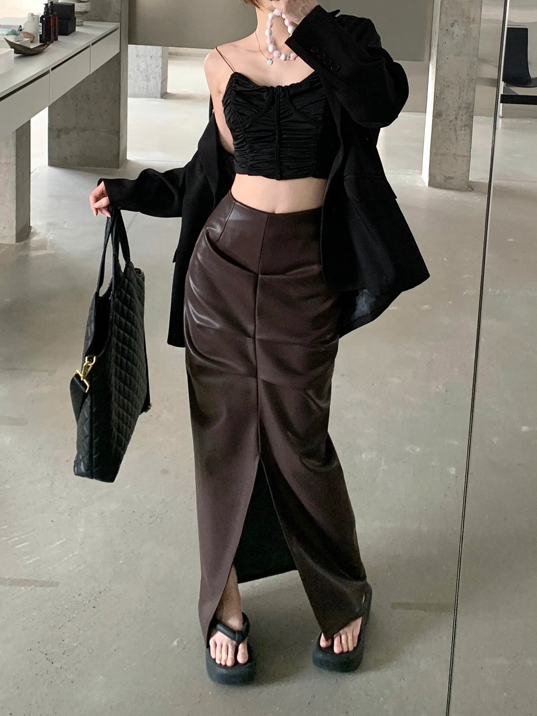 Leather Mid Long Skirts - INTOHYPEZONE