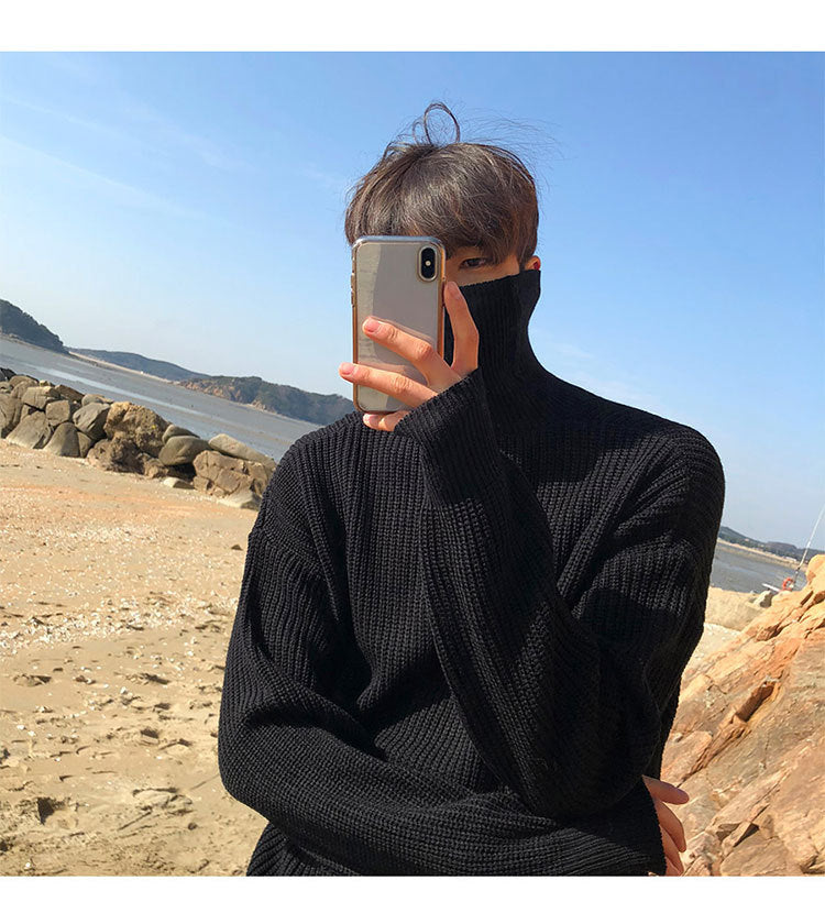 Pullover High Neck Loose Knit Sweatshirts - INTOHYPEZONE