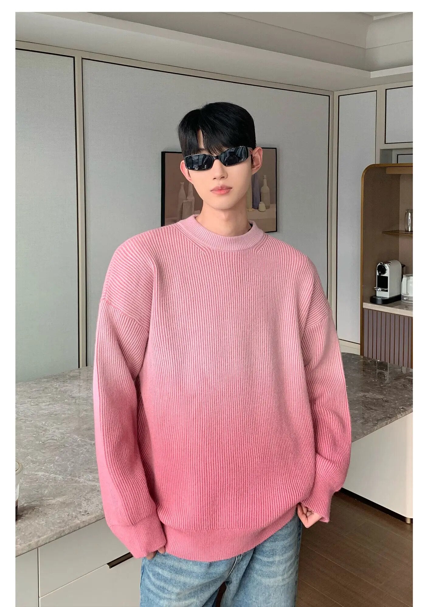 Gradient Color Round Neck Sweater - INTOHYPEZONE
