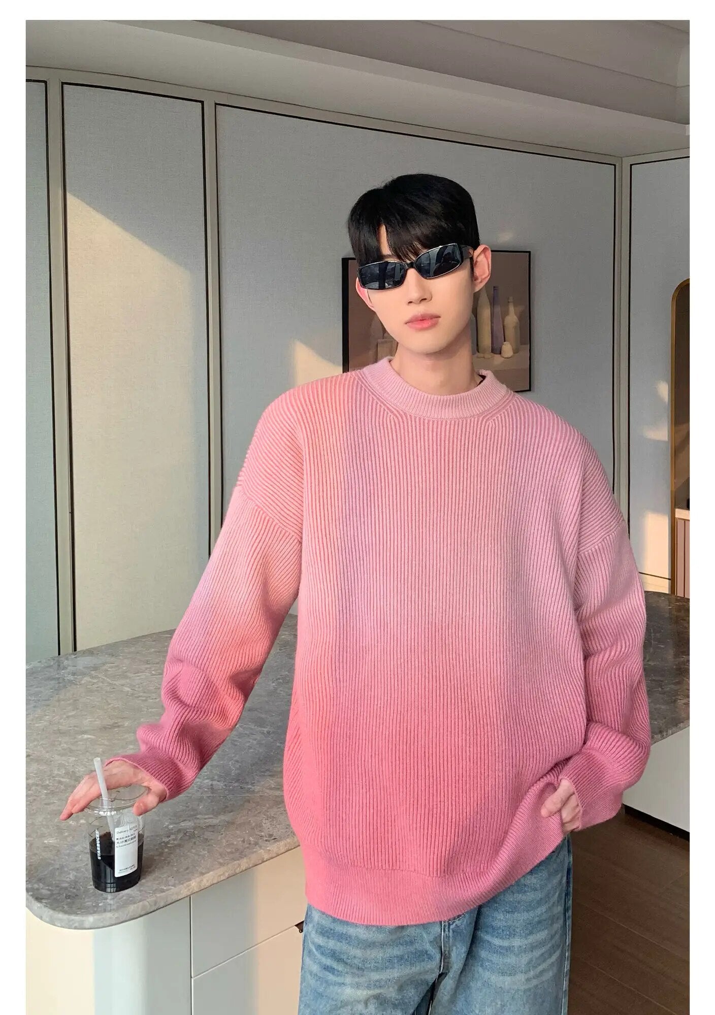 Gradient Color Round Neck Sweater - INTOHYPEZONE
