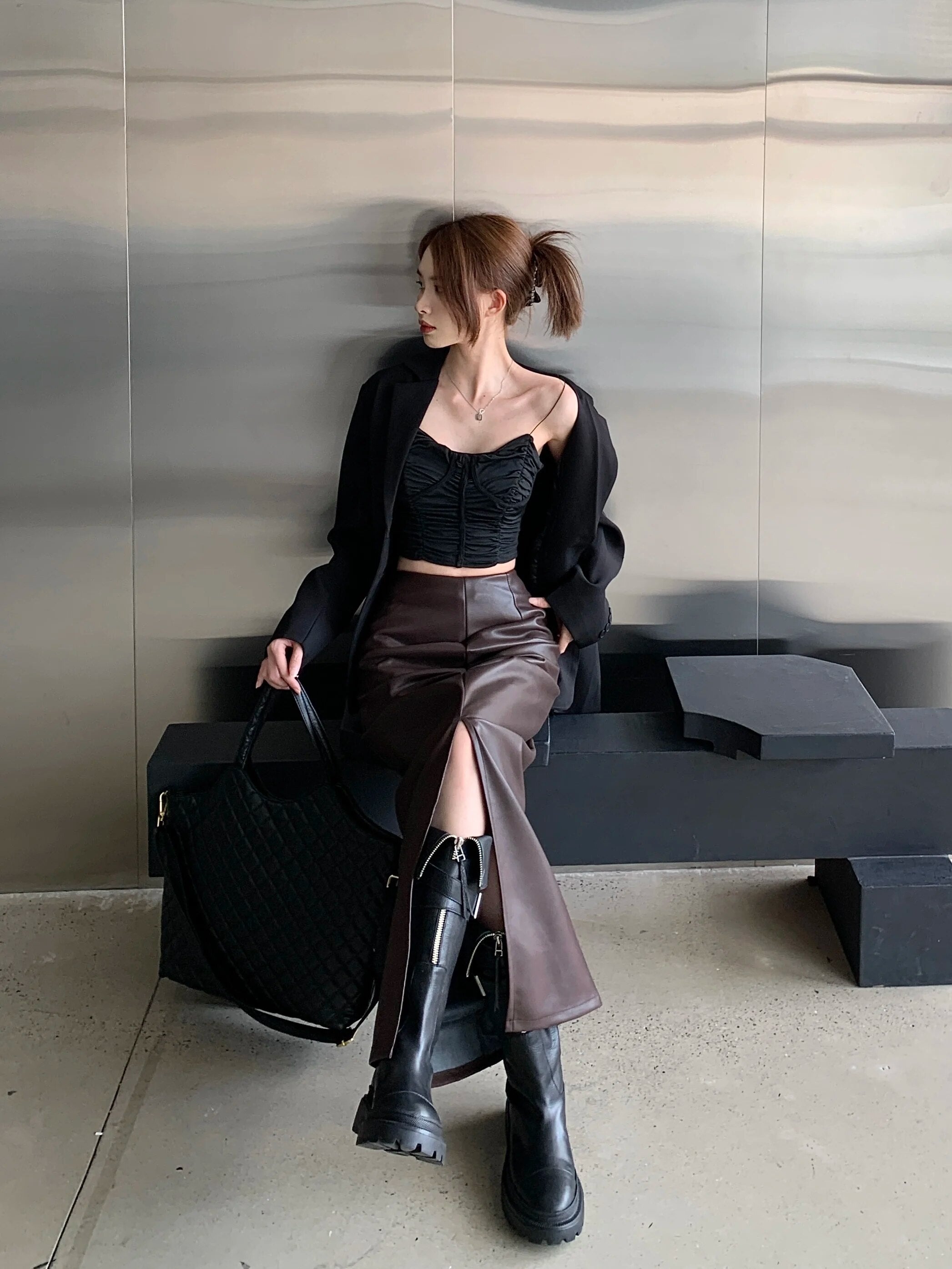 Leather Mid Long Skirts - INTOHYPEZONE