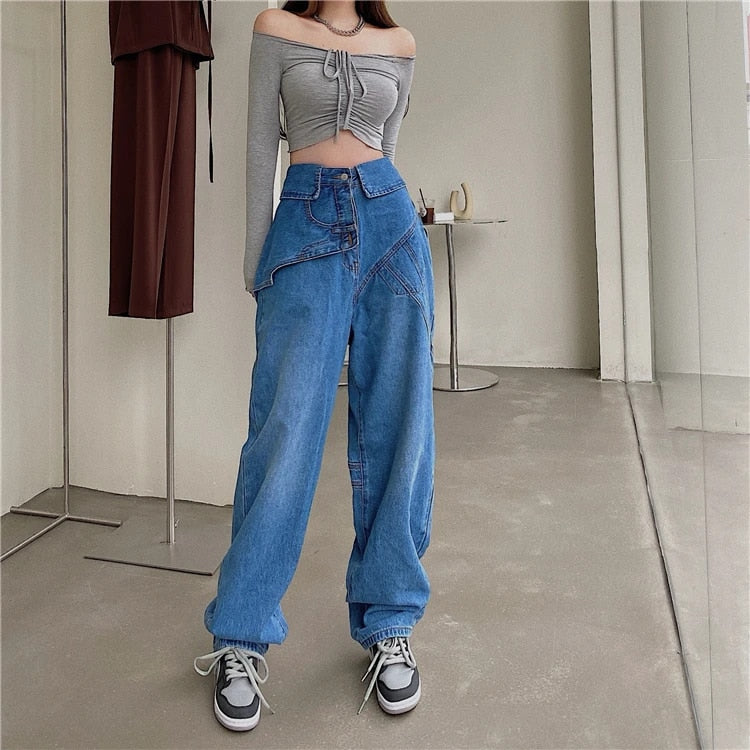 Blue Vintage Casual Patchwork Pants - INTOHYPEZONE