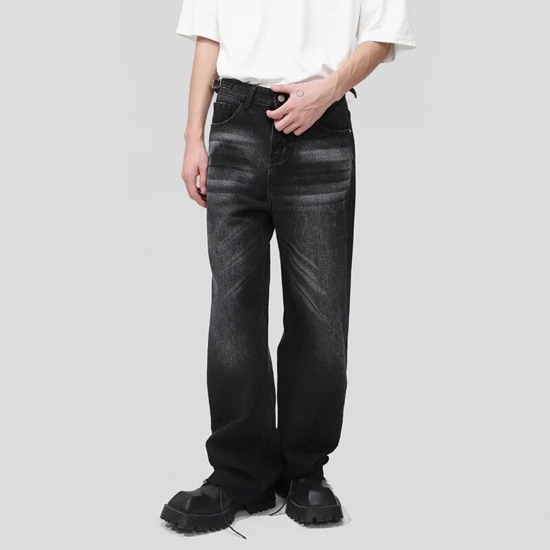 Washed Ragged Hem Straight Leg Denim Jeans - INTOHYPEZONE