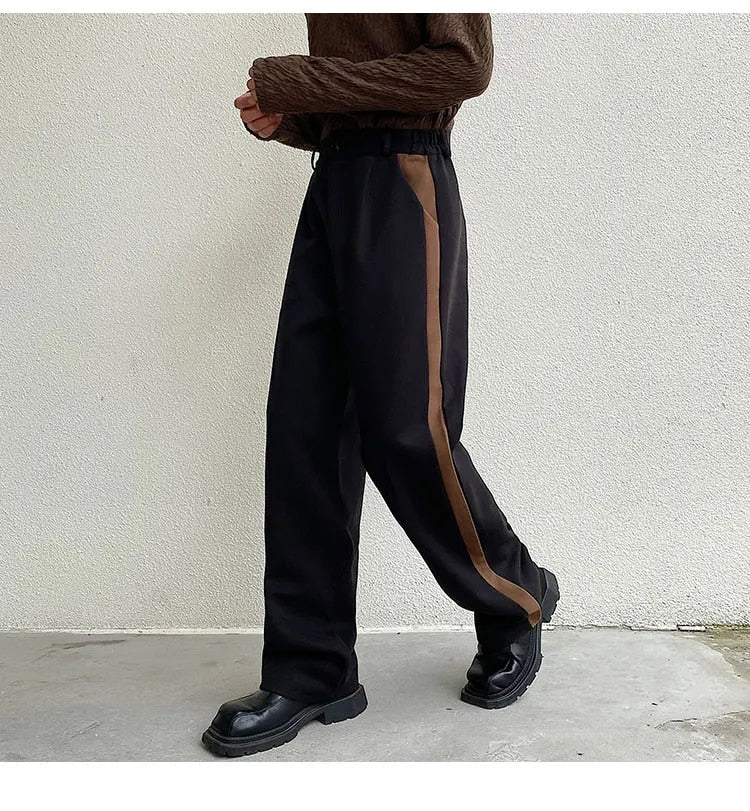 Wool Contrast Color Straight Leg Trousers - INTOHYPEZONE