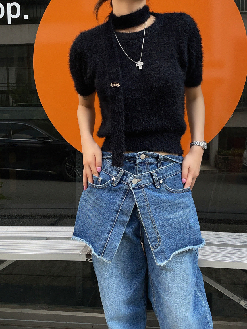 Patchwork With Waistband Denim Pants -INTOHYPEZONE