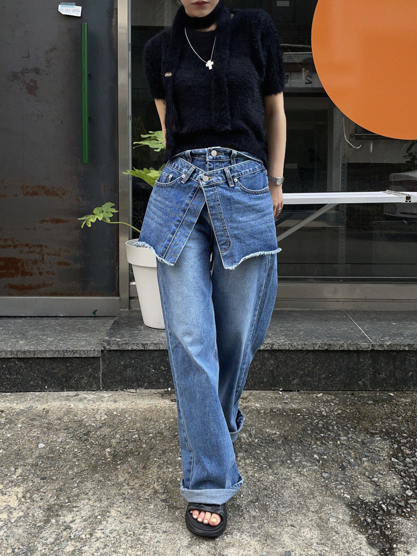 Patchwork With Waistband Denim Pants -INTOHYPEZONE