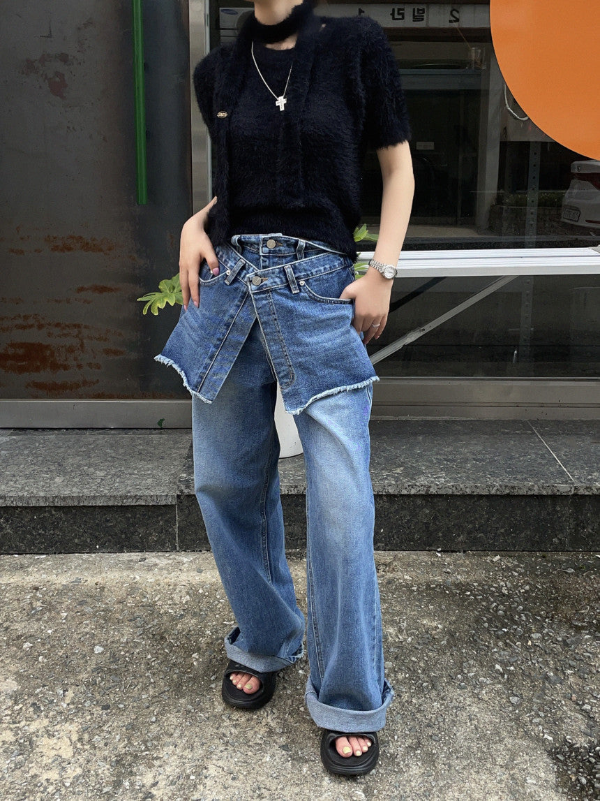Patchwork With Waistband Denim Pants -INTOHYPEZONE