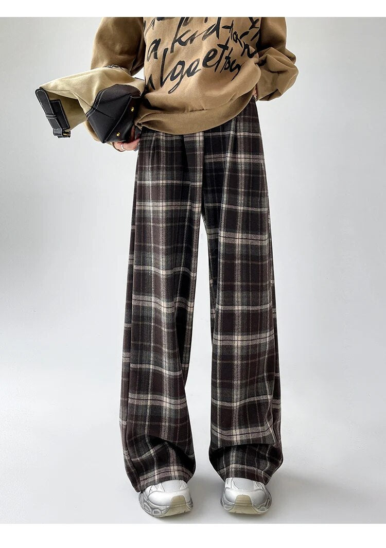 Plaid High Waist Full Length Pants - INTOHYPEZONE