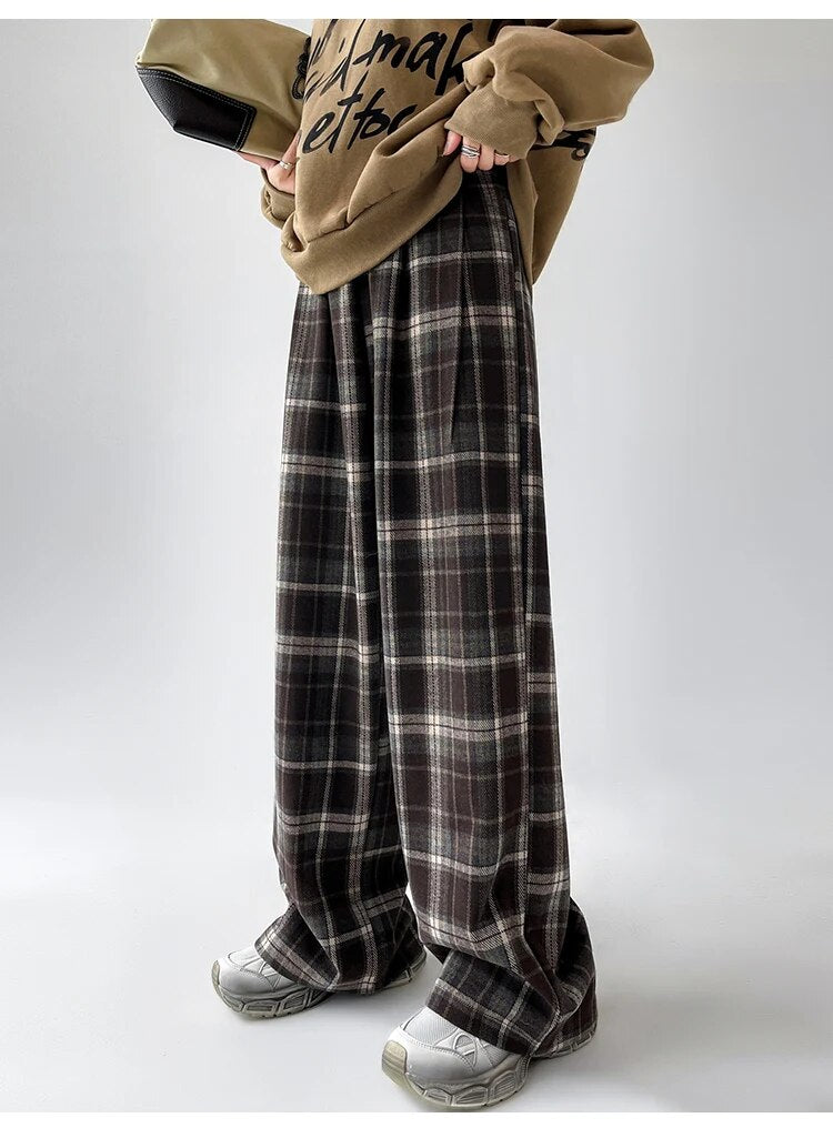 Plaid High Waist Full Length Pants - INTOHYPEZONE