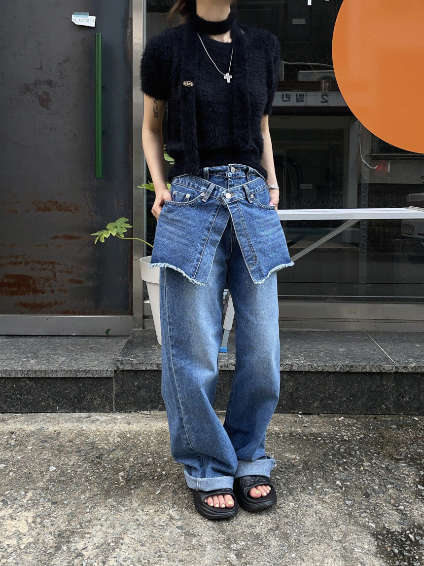Patchwork With Waistband Denim Pants -INTOHYPEZONE