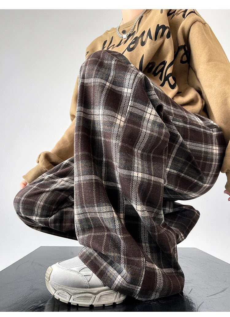 Plaid High Waist Full Length Pants - INTOHYPEZONE