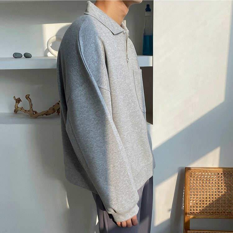 Lapel Oversized Long Sleeve Sweatshirt - INTOHYPEZONE
