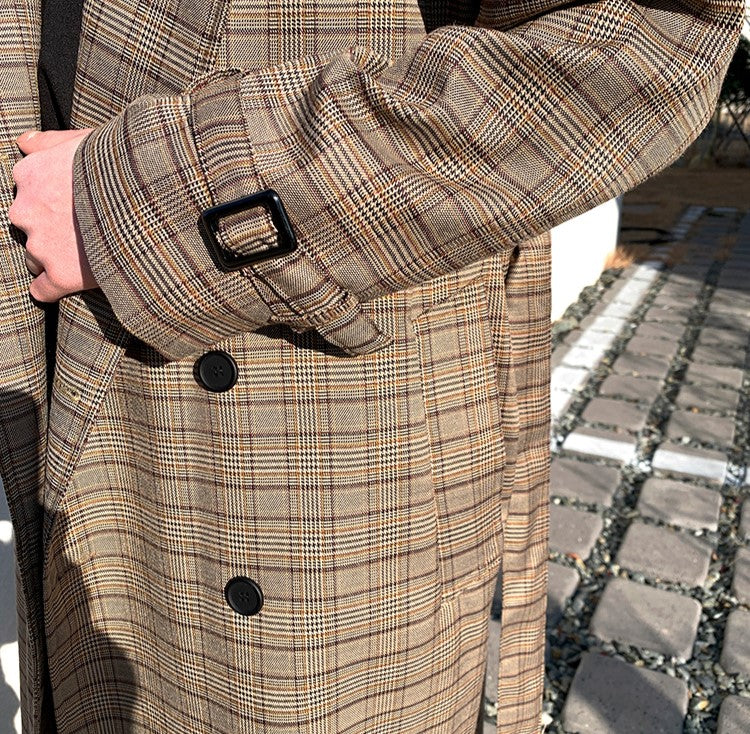 Plaid Print Double Breasted Coat - INTOHYPEZONE