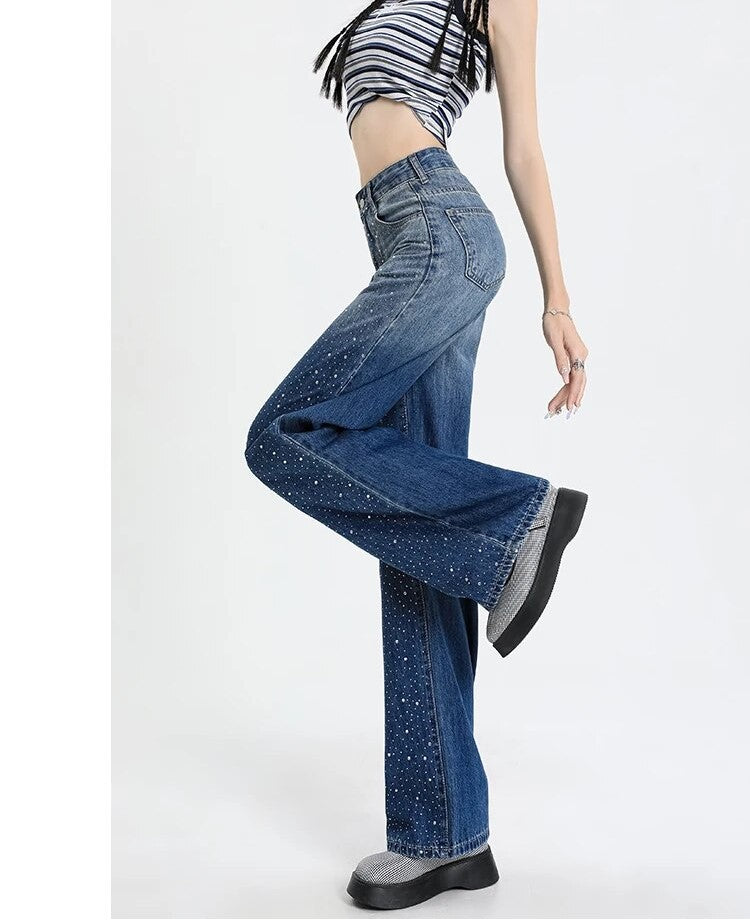 High Waist Gradient Straight Denim Pants - INTOHYPEZONE