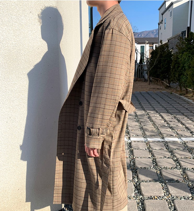 Plaid Print Double Breasted Coat - INTOHYPEZONE