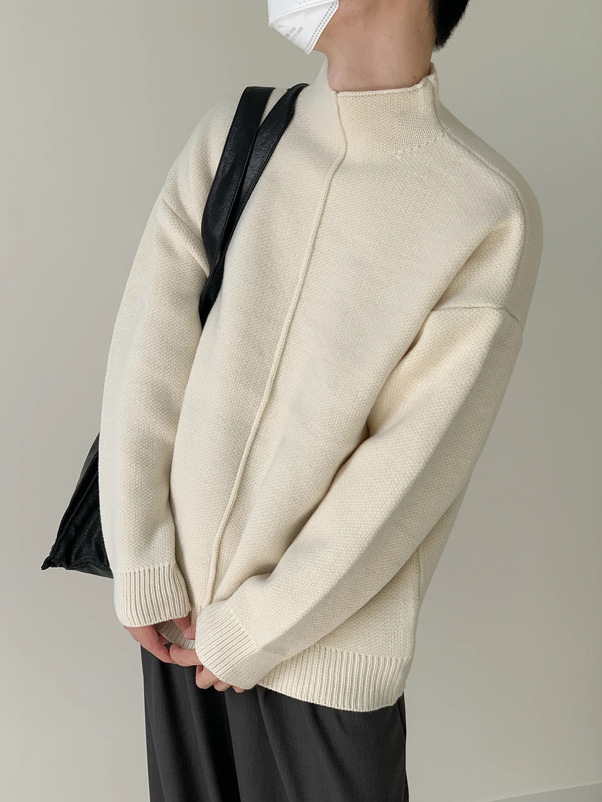 Mock Neck Pleated Pullover Sweater - INTOHYPEZONE