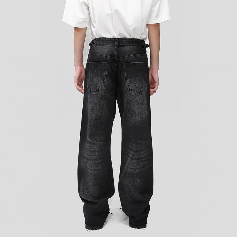 Washed Ragged Hem Straight Leg Denim Jeans - INTOHYPEZONE