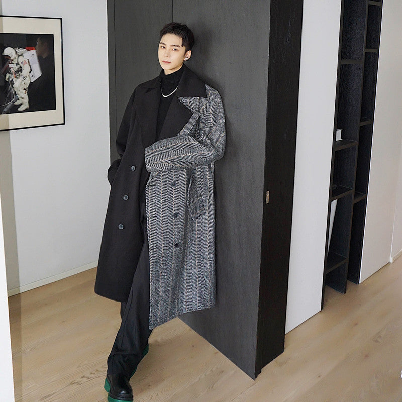 Woolen Patchwork Long Coat - INTOHYPEZONE