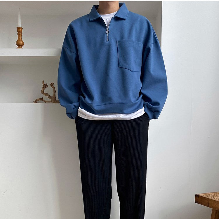 Lapel Oversized Long Sleeve Sweatshirt - INTOHYPEZONE