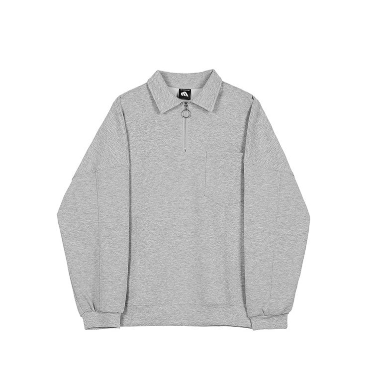 Lapel Oversized Long Sleeve Sweatshirt - INTOHYPEZONE