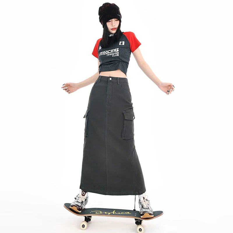 Flap Pocket Denim Skirt - INTOHYPEZONE