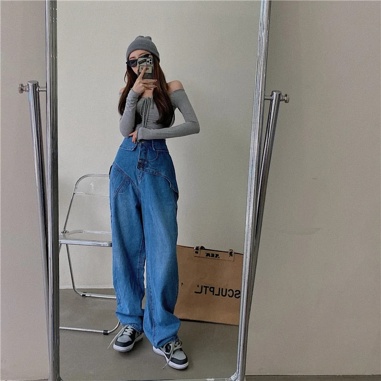 Blue Vintage Casual Patchwork Pants - INTOHYPEZONE