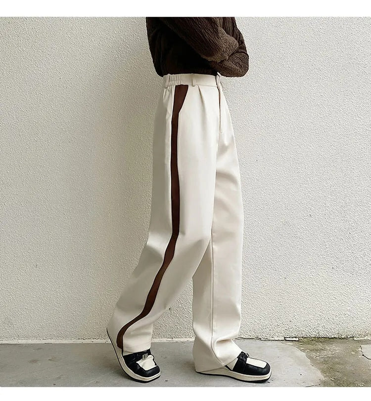Wool Contrast Color Straight Leg Trousers - INTOHYPEZONE