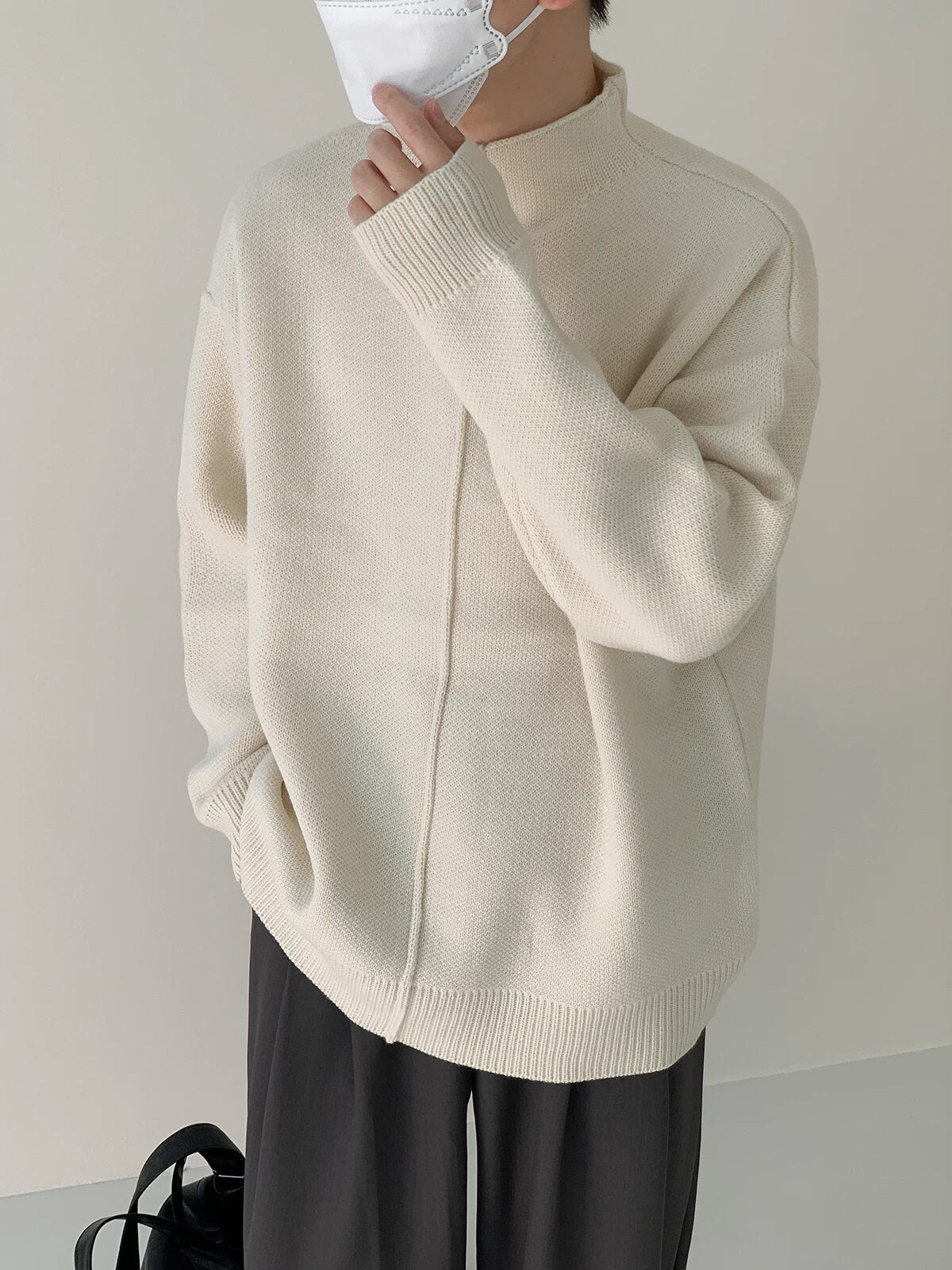 Mock Neck Pleated Pullover Sweater - INTOHYPEZONE