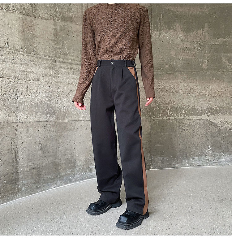 Wool Contrast Color Straight Leg Trousers - INTOHYPEZONE