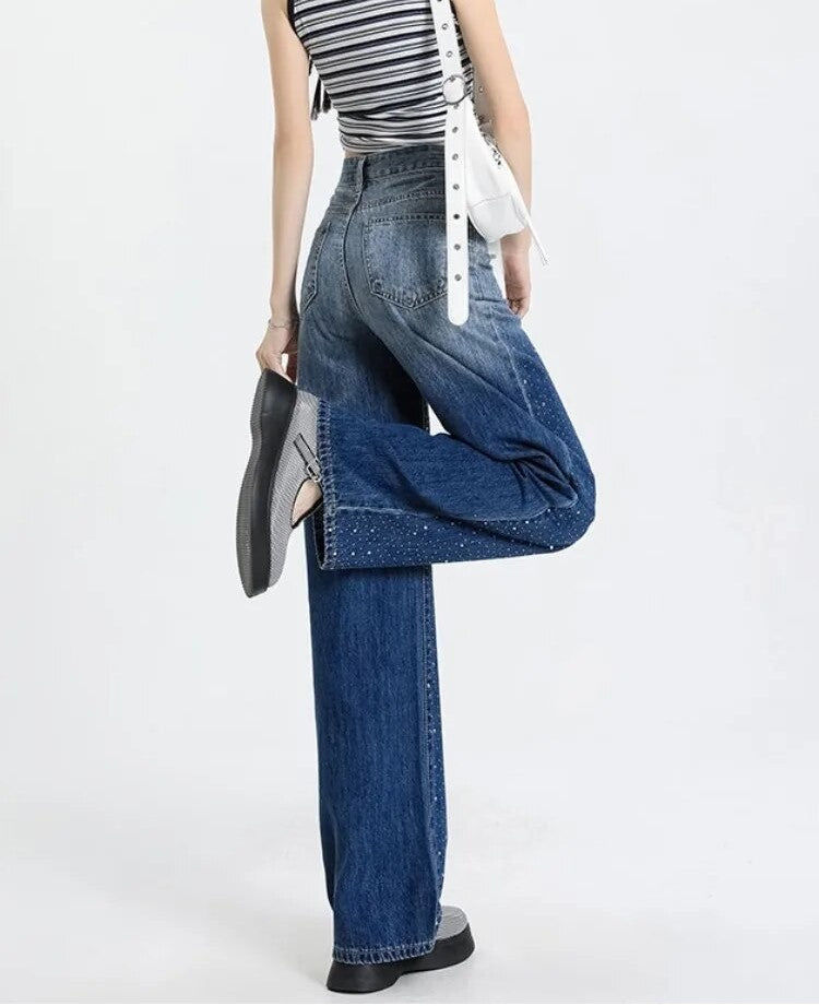 High Waist Gradient Straight Denim Pants - INTOHYPEZONE