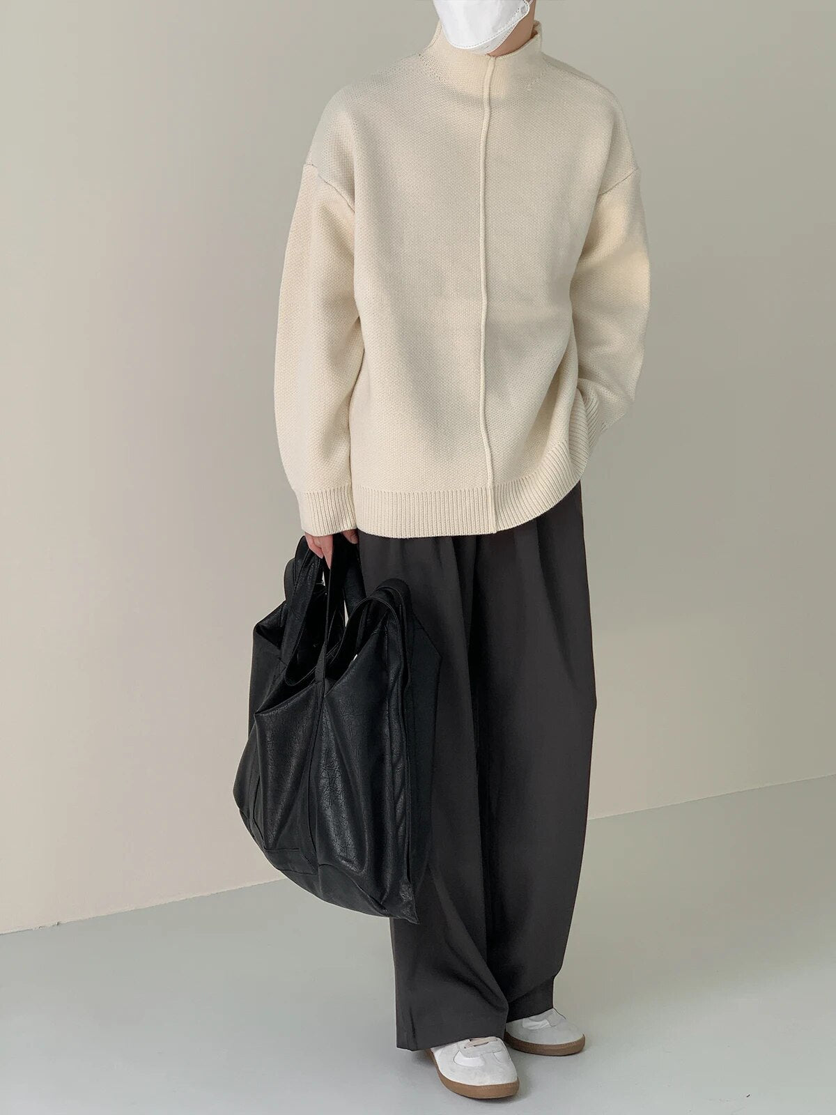 Mock Neck Pleated Pullover Sweater - INTOHYPEZONE