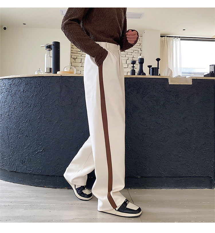 Wool Contrast Color Straight Leg Trousers - INTOHYPEZONE